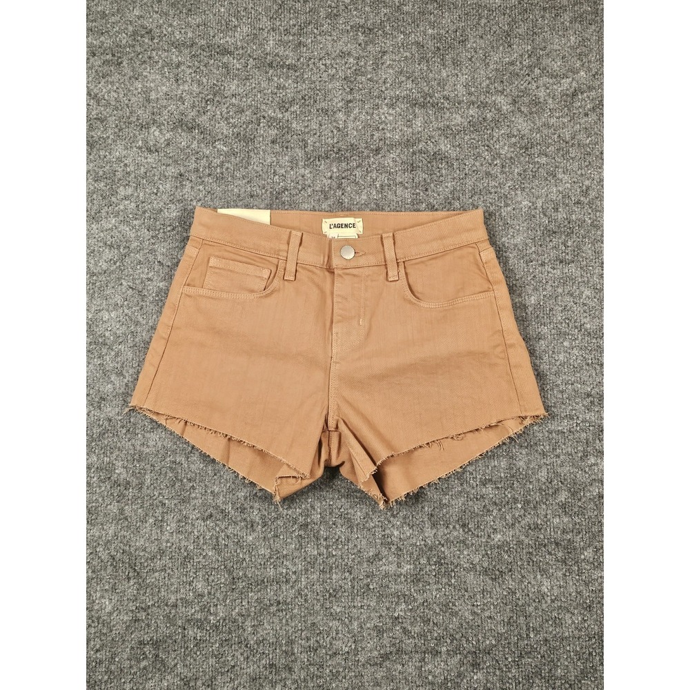 L'AGENCE Paris Womens Audrey Mid Rise Denim Shorts Size 24 Dark Camel Stretch